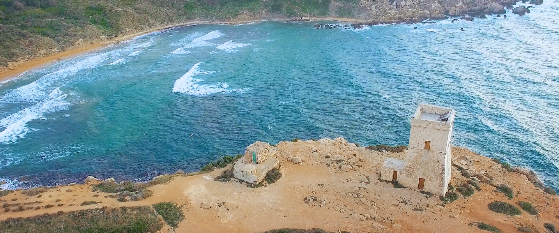 Malta iconic tower in save the date video - Aerial view with drone